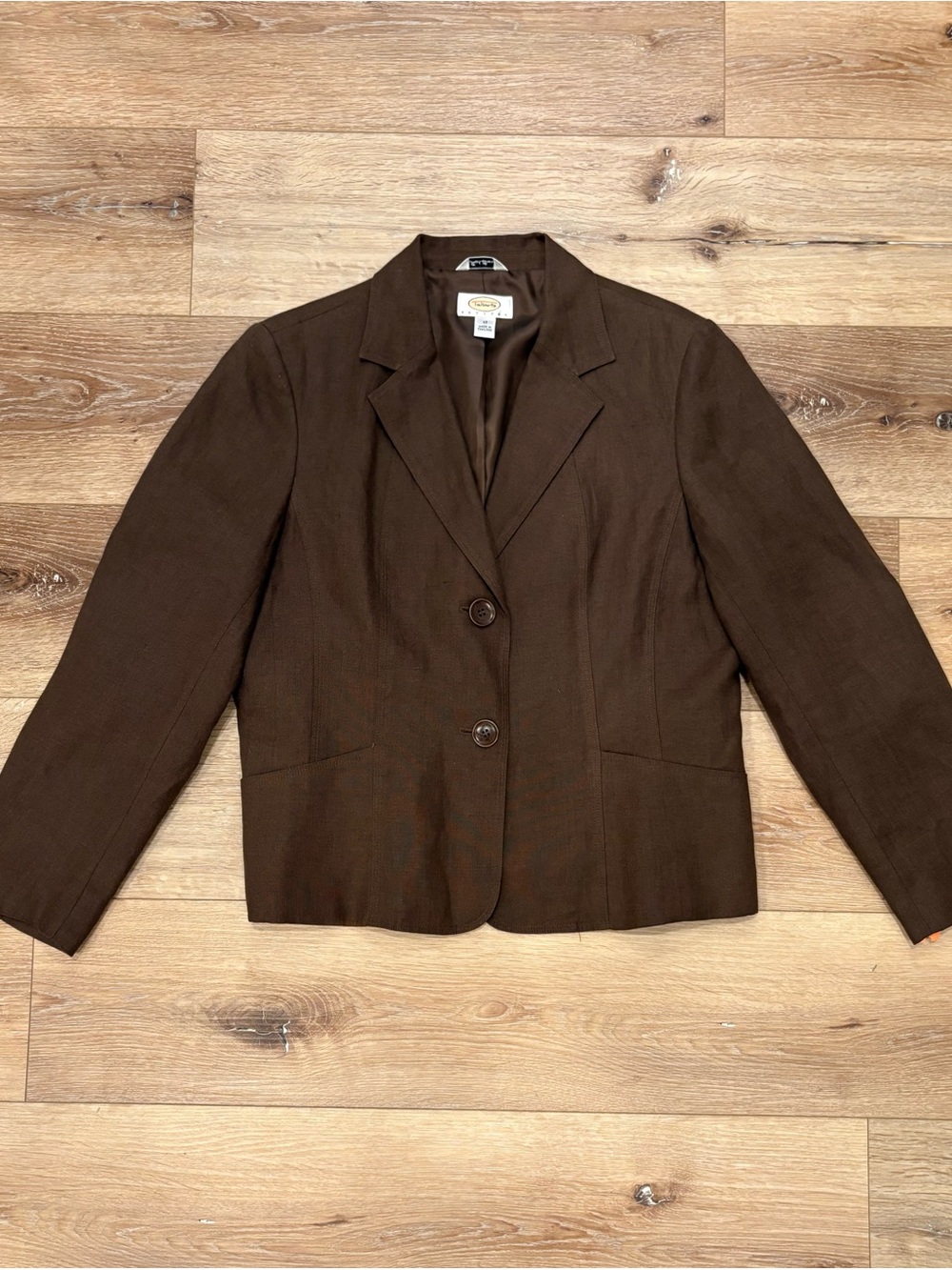 Talbots 100% Irish Linen Blazer Jacket Brown 2-Button Professional Lined-12P